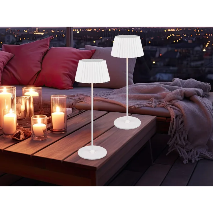 2er SET Akku LED Tischlampen kabellos für Innen & Außen, Weiß - Höhe 39cm