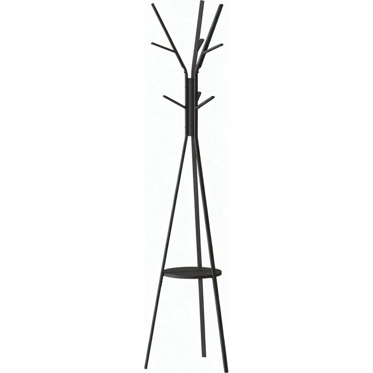 Garderobenständer 45 x 45 x 180 cm mit 9 Haken und Ablage – aus Metall und MDF, Schwarz – Bild 4