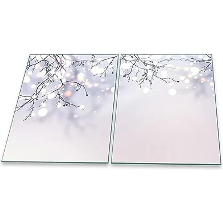 Herdabdeckplatte Abdeckung Ceranfeld Abdeckplatte Schneidebrett 2-Teilig 80x52 Natur Beige Spritzschutz Glasplatte Ceranfeldabdeckung Schutz Herdschutz Sicherheitsglas Glasschneidebrett 2x40x52