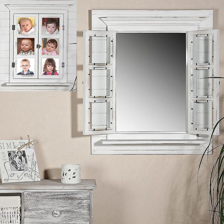 Wandspiegel mit Scheiben Weiß Bilderrahmen Fensterladen Fotorahmen Holzdeko Flur – Bild 7