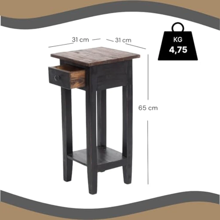 DESIGN DELIGHTS Telefontisch TELEFONTISCH "DRAWER 65", Altholz massiv, 65x31x31 cm, Beistelltisch – Bild 4