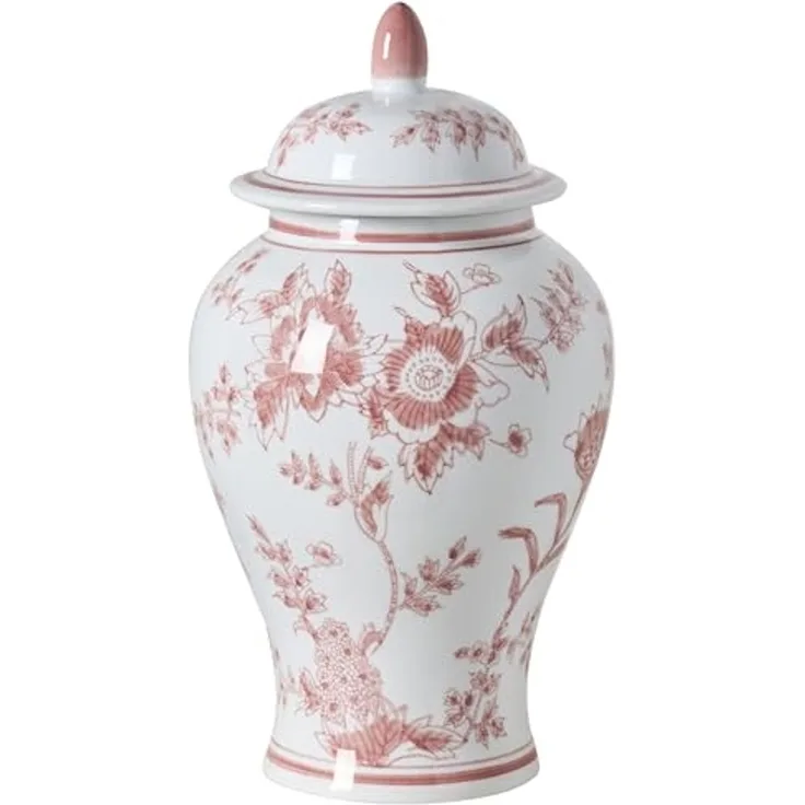 Vase mit Deckel SEWILLA 38 cm Porzellan Rot Weiß