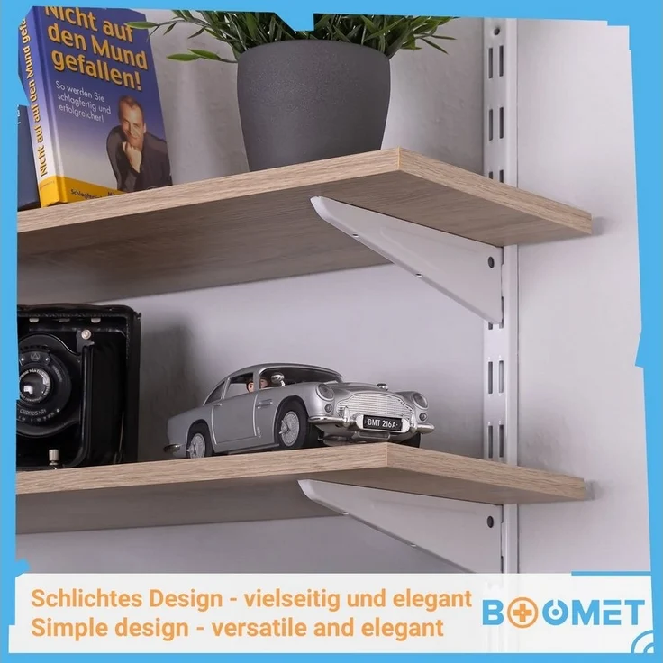 BOOMET Wandregalhalter Regalträger 2-reihig für Wandschienen, 1 4-tlg, Regalsystem Anthrazit 17cm Wandregalhalter Regalwinkel – Bild 3