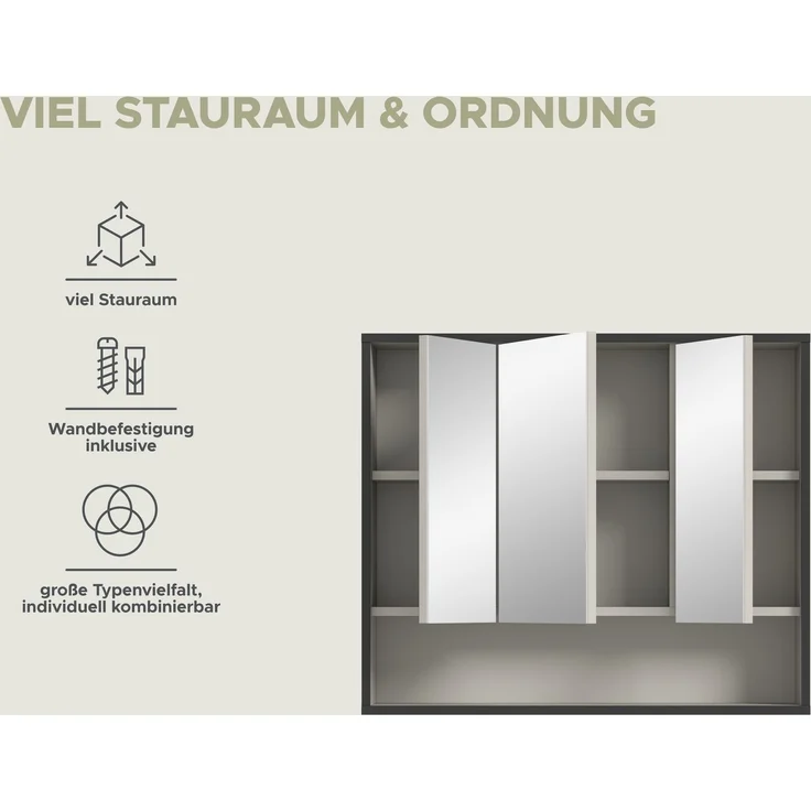 Spiegelschrank (B/H/T: 80x68x19 cm) in Kaschmir Nachbildung – Bild 11