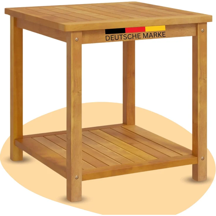 DELUKE® Beistelltisch Holz EMMI - Massivholz, 45x45x45cm | Couchtisch Akazie Beistelltisch Couch Holztisch Outdoor Sofatisch Gartentisch eckig – Bild 1