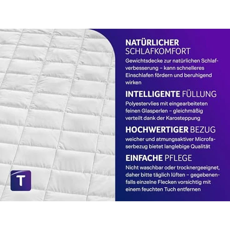 Traumnacht Entspannungsdecke 135x200 cm, 4 kg Gewichtsdecke zur Beruhigung und zum Abbau von Stress, empfohlen für Erwachsene, Öko-Tex zertifiziert, produziert nach deutschem Qualitätsstandard – Bild 5