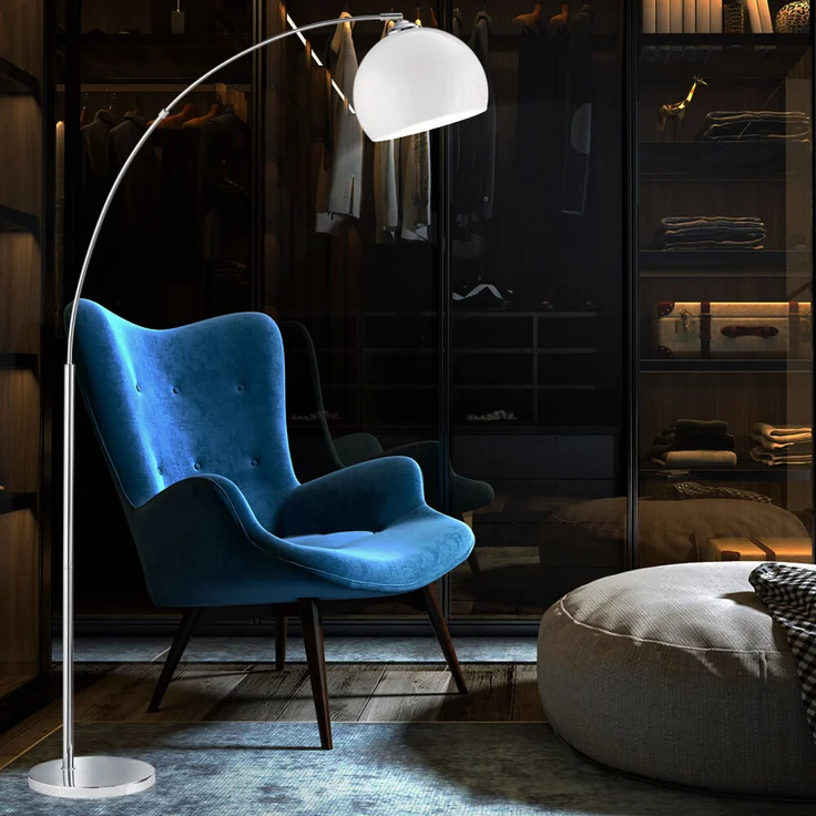 Bogenstehlampe, Metall, Acryl, weiß, E27, H 180 cm – Bild 4