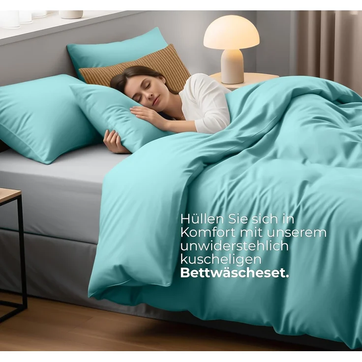 Utopia Bedding Bettwäsche 200x200 Set - Mikrofaser Bettbezug 200x200 cm + 2 Kissenbezüge 50x75 cm - Spa blau – Bild 3