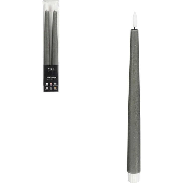 Mica Decorations LED Spitzkerze batteriebetrieben grau Ø 2 x 29 cm warmweiß 2 Stück