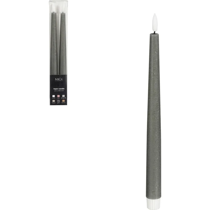 Mica Decorations LED Spitzkerze batteriebetrieben grau Ø 2 x 29 cm warmweiß 2 Stück