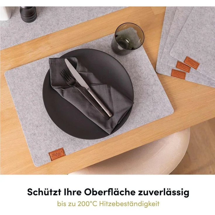 Hoffmann Germany Platzset Tischunterlage Filz 45×30 cm, 6er-Set, hellgrau, hitzebeständig, (Set, 6-St, 6x Platzset 45×30 cm), 5 mm Filz, abwaschbar, 200°C, 90% Polyester, zeitloses Design – Bild 2