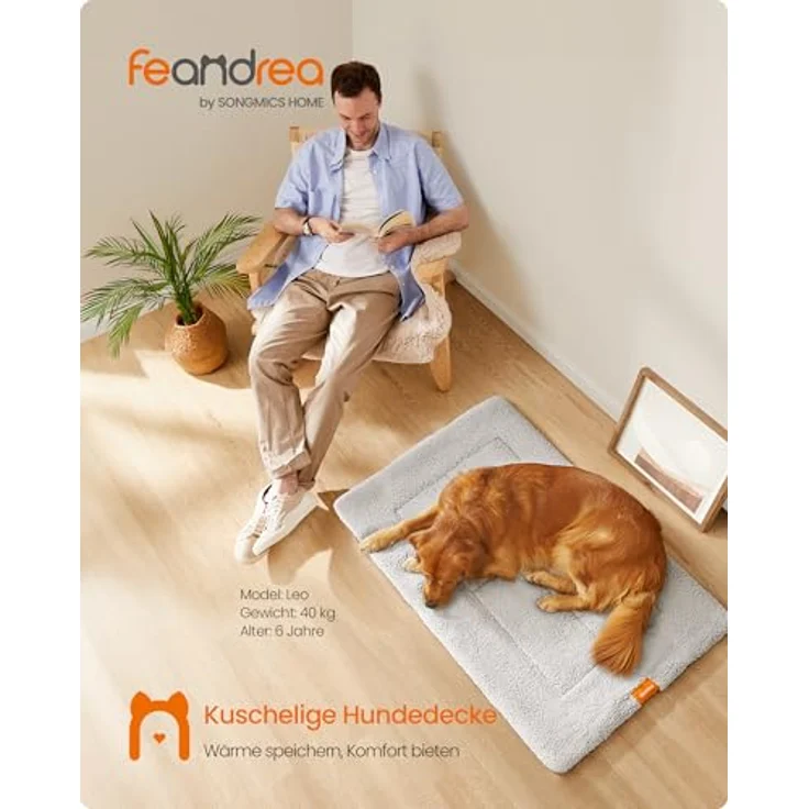 Feandrea Hundedecke, Haustier Decke, für Hunde, Katzen, 120x75 cm, XXL, maschinenwaschbar, trocknergeeignet, rutschfest, hellgrau PPB021G01 – Bild 3