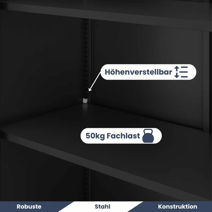 Aktenschrank abschließbar ROLF - Schiebetüren, 5 Ebenen | Büroschrank aus Stahl Metallschrank Werkstatt Mehrzweckschrank Werkzeugschrank, 185x90x40cm Schwarz – Bild 4