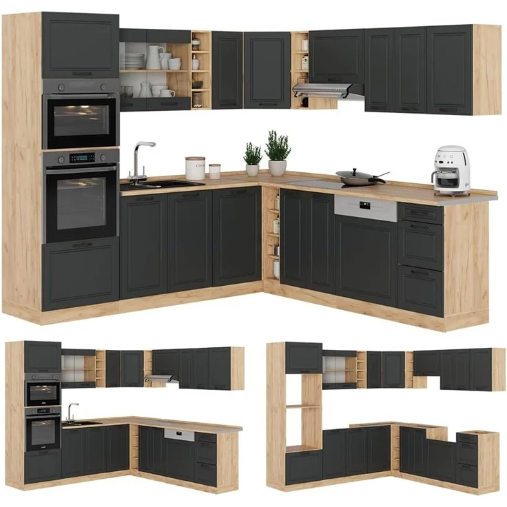 Eckküche R-Line Anthrazit Landhaus/Goldkraft Eiche 247 x 237 cm, AP Anthrazit Vicco – Bild 7