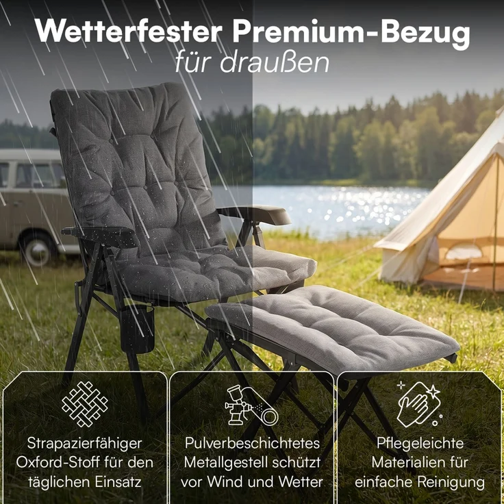 STEELSØN 'Hoggar' Set aus Campingstuhl mit Seitentasche & Getränkehalter und Hocker, faltbar, grau, gepolsterter Campingstuhl, bis 150 kg – Bild 7