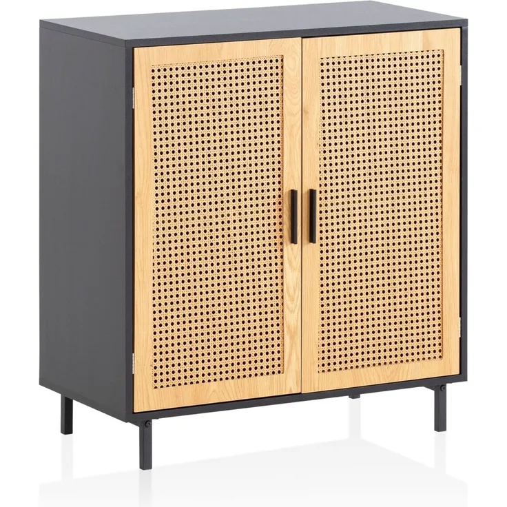 Sideboard 80x86,5x40 cm Kommode Schwarz mit Wiener Geflecht, Hoher Kommodensc...