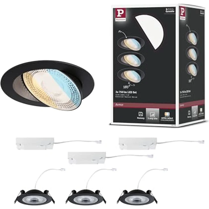 Paulmann 92258 LED Einbauleuchte White Select Aumus 3er-Set Schwarz 3 Step Dimmbar – Bild 2