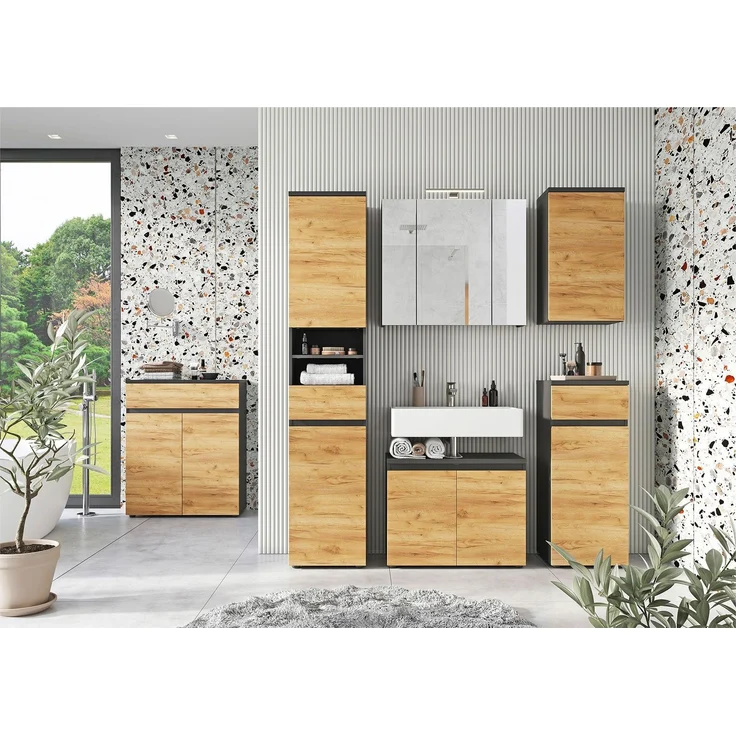 Spiegelschrank vito Mayor, Glas, Holzwerkstoff, Schwarz, Verspiegelt, 76 x 71 x 23 cm – Bild 4