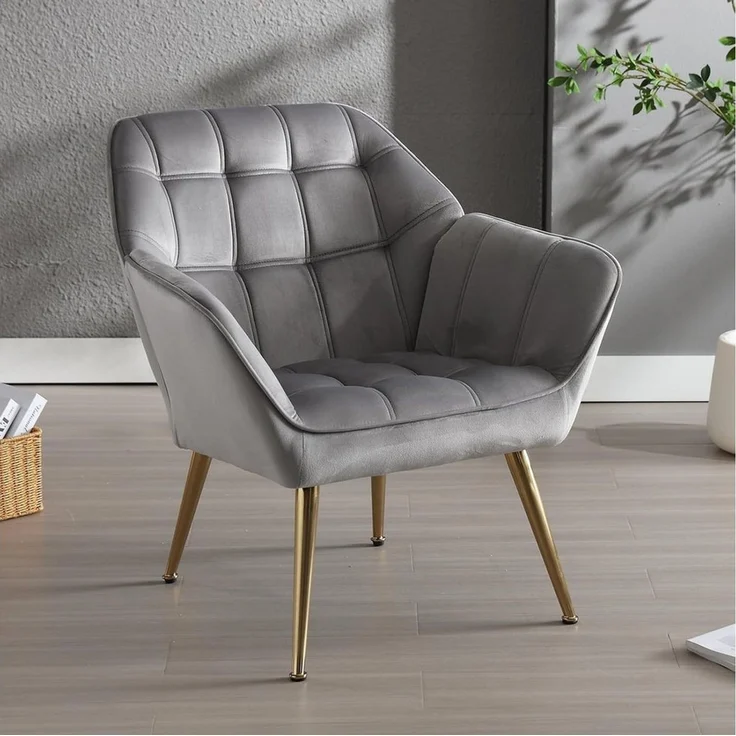 WAHSON OFFICE CHAIRS Ohrensessel mit Massivholz-/Metallbeinen Moderner Sessel aus Leinen/Samt – Bild 2