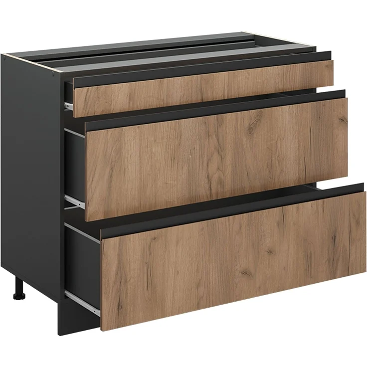 Küchenunterschrank R-Line Goldkraft Eiche/Anthrazit 100 cm ohne Arbeitsplatte Vicco – Bild 3