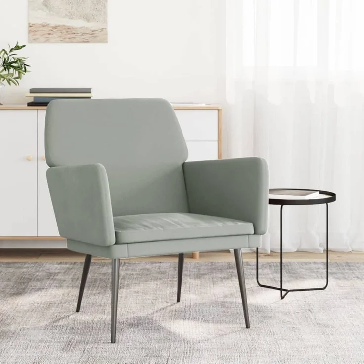 Sessel wohnzimmer, Relaxsessel Hellgrau 62x79x79 cm Samt – Bild 1