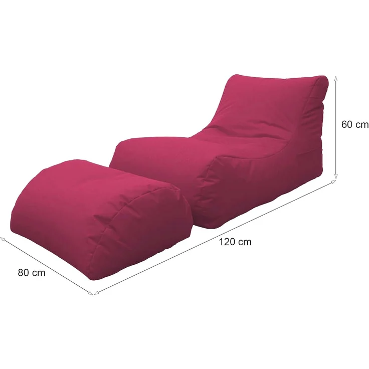 Dmora Moderne Chaiselongue fürs Wohnzimmer, Made in Italy, Sessel mit Fußstütze aus Nylon, Gepolsterter Sitzpuff für Schlafzimmer, 120x80h60 cm, Farbe Fuchsia – Bild 3