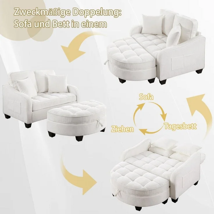 STILVORA Schlafsofa mit Aufbewahrungs-Hocker,Modulares Sofa Relaxsofa aus Chenille – Bild 3