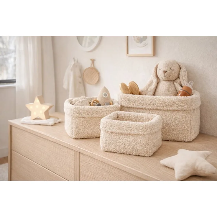 BABEES Dekokorb 3-er SET Organizer Utensilo Aufbewahrungskorb Wickeltisch Baby, BOUCLE Körbchen Wohnzimmer, Kinderzimmer, Badezimmer, Deko Korb