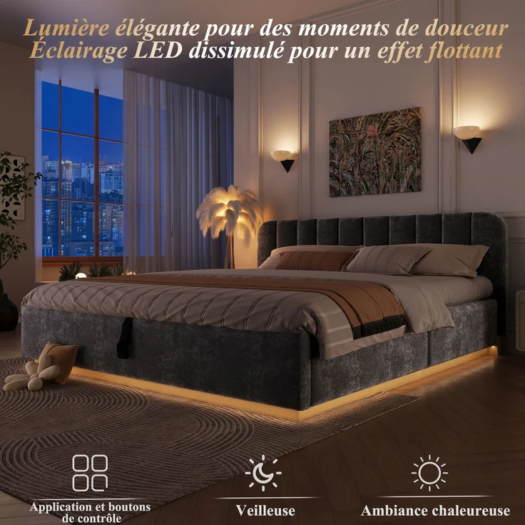 TavilaEcon Boxspringbett Polsterbett mit sicherer Matratzenfixierung & Abgerundete dunkelgrau Liegefläche 180 × 200 cm – Bild 6