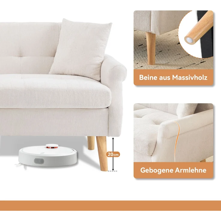 Sofa aus Chenille 2-Sitzer mit Massivholzfüßen, ergonomischem Design & 15 cm dickem Sitzkissen,Beige – Bild 4