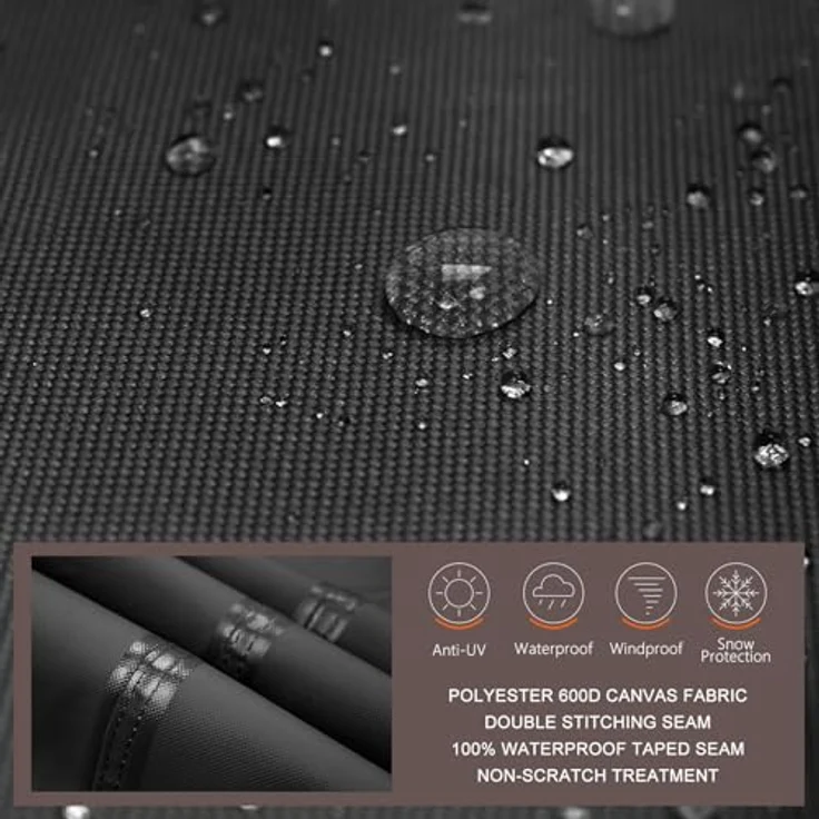 ULTCOVER 600D Abdeckung aus robustem Segeltuch, strapazierfähig, rechteckig, für Terrassentische und Stühle, wasserdicht, für den Außenbereich, Allzweck-Möbelabdeckungen, 281,9x188 cm, Schwarz – Bild 4