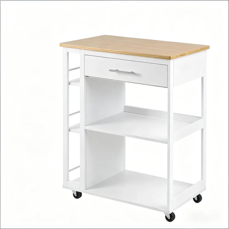 Küchenwagen B 73 x T 38 x H 88 cm aus MDF in Weiß und Holzoptik mit Rollen – Bild 5