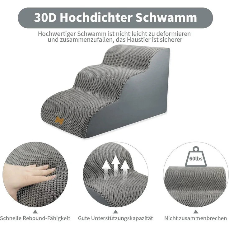 Hundetreppe für Kleine Hunde 3-Stufig Haustiertreppe Sofa Hochdichter Schwamm – Bild 3