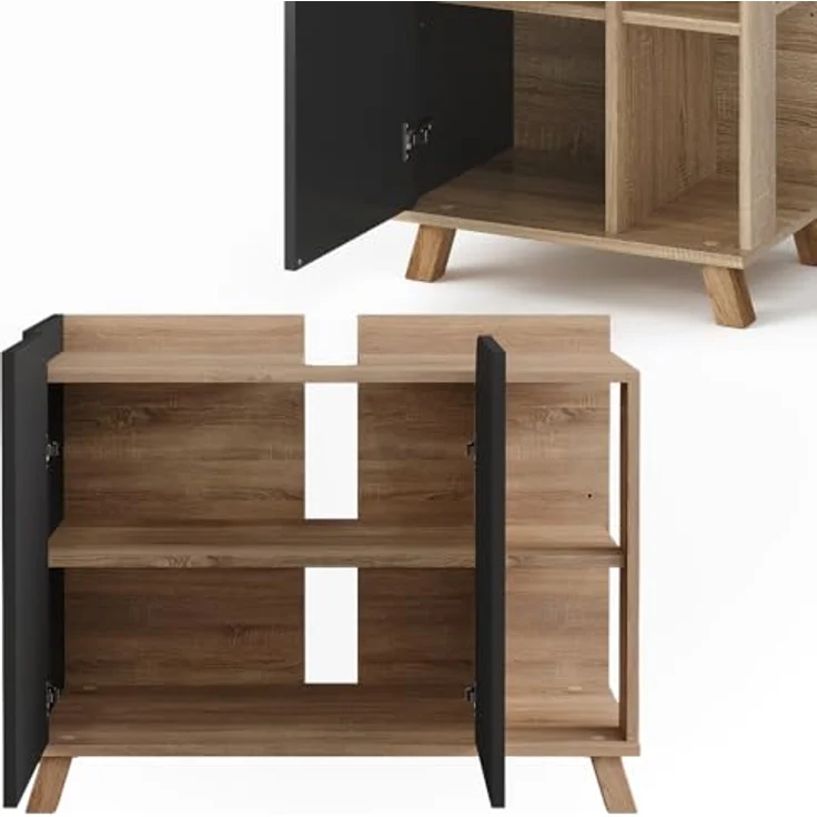 Vichy Badmöbelset Karen, 3-teilig, mit Waschbeckenunterschrank und Spiegelschrank, Sonoma/Anthrazit, robuste Verarbeitung – Bild 5