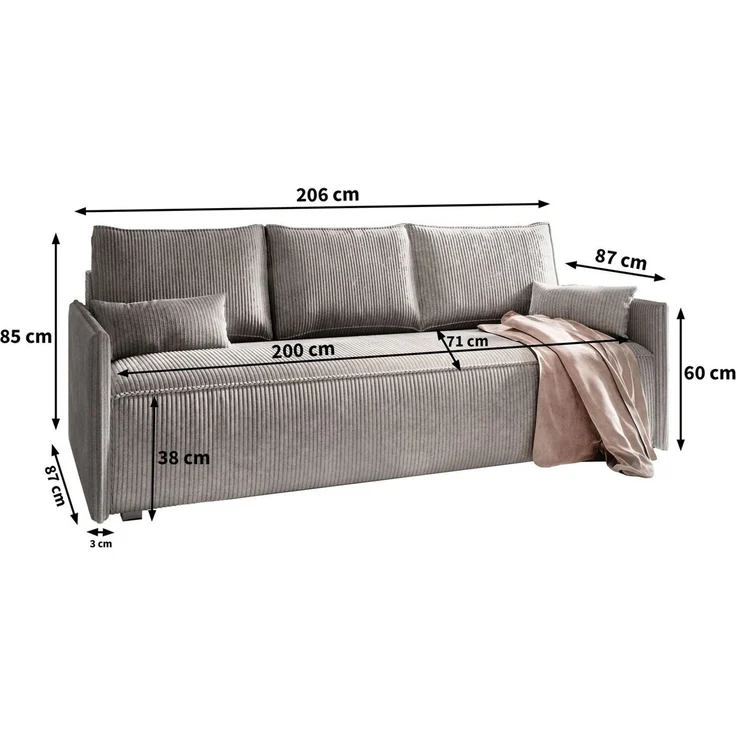 Masseno Sofa MESTOR mit Schlaffunktion, Schlafsofa, Couch mit Bettkasten – Bild 2