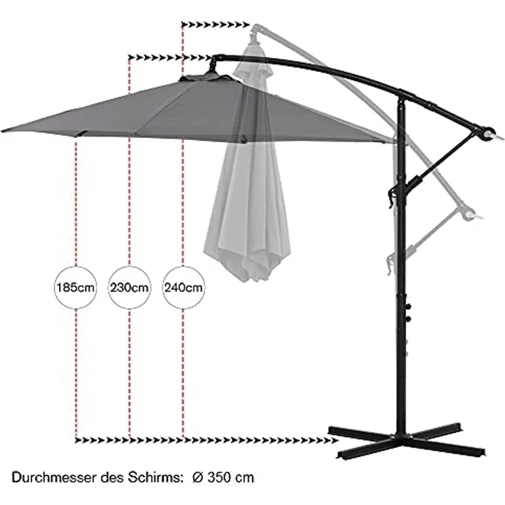 Terrassenschirm Grau Kurbelschirm 350 cm Ampelschirm LED Sonnenschutz Garten Gartenschirm Marktschirm Sonnenschirm Strandschirm 3,5 Meter Aufklappbar – Bild 7