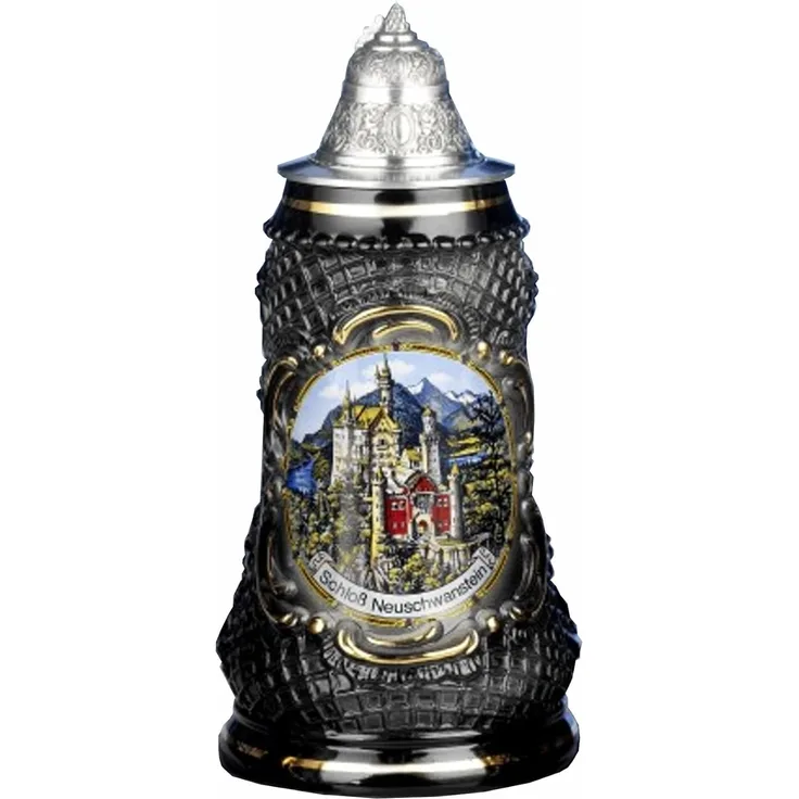 ISDD Kuckucksuhren Deutscher Bierkrug Lozenge Stein Neuschwanstein Stein 0,5 Liter Bierkrug