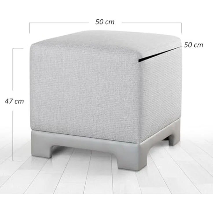 Stylish Grey Pouffe, 50 x 50 x 47 cm | 50% Cotton & 50% Linen, 35 DNS Orthopedic Sponge, 6 cm Thick | Faux Leather Legs, Perfect for Modern Living Spaces – Bild 2