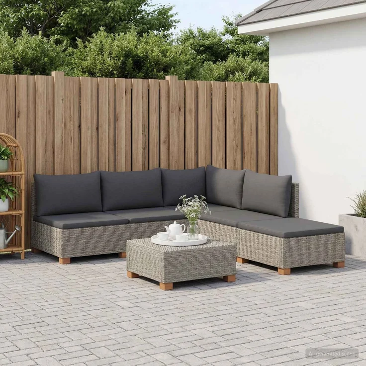 vidaXL 6 Stk. Rattan-Lounge-Set mit Kissen GENDT Naturrattan Kubu Grau 3429871 – Bild 3