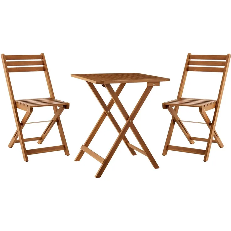 Juskys 'Bala' Balkonmöbel Set - Sitzgruppe 3 teilig für 2 Personen, klappbar, Akazienholz natur, 60 x 56 x 72 cm