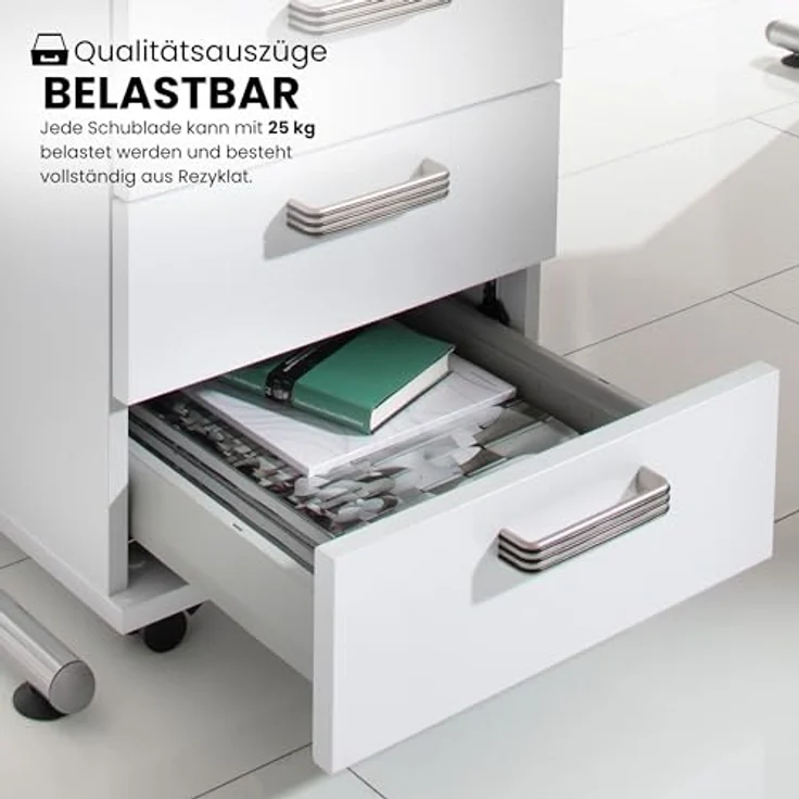 bümö Schreibtisch Schrank abschließbar, Schubladenschrank Holz in graphit, Container mit Schubladen - Schubladen Schrank Büro, Schreibtisch Container od. Schreibtisch Kommode mit Relinggriffe, SC50-G-G-RE – Bild 6