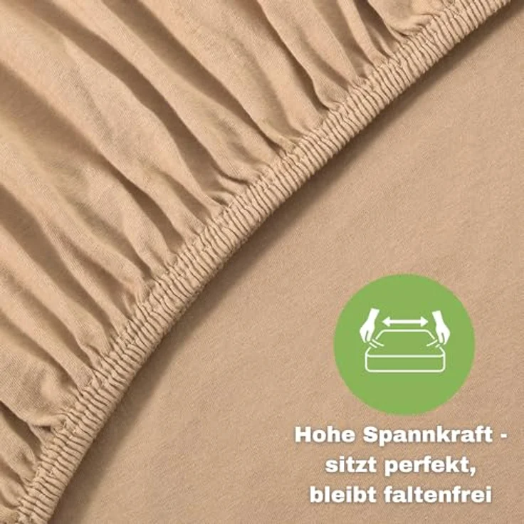 leevitex® Spannbettlaken 120x200 cm - 130x200 cm | Spannbetttuch Bettlaken | 100% Jersey Baumwolle | Matratzenhöhe bis 25 cm | Ökotex | Sand/Cappuccino – Bild 3