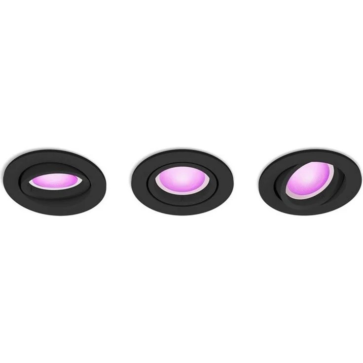 Philips Hue White & Color Ambiance Centura runde Einbauspots 3-er Pack, dimmbare Deckenlampen für das Hue Lichtsystem mit 16 Mio. Farben, smarte Lichtsteuerung über Sprache und App, schwarz – Bild 4