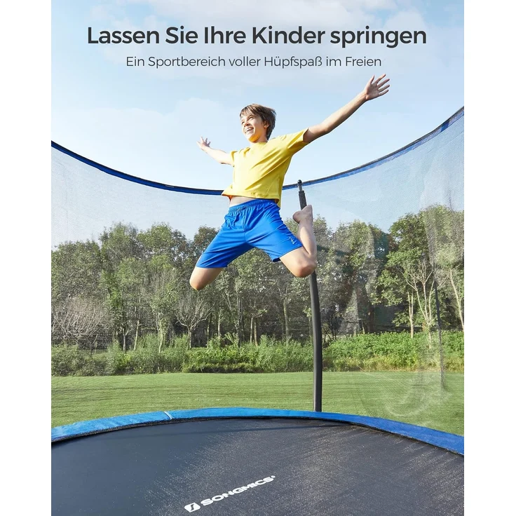 Songmics Trampolin mit Leiter, Sicherheitsnetz und gepolsterten Stangen, Stahl blau, Ø 305 cm – Bild 2