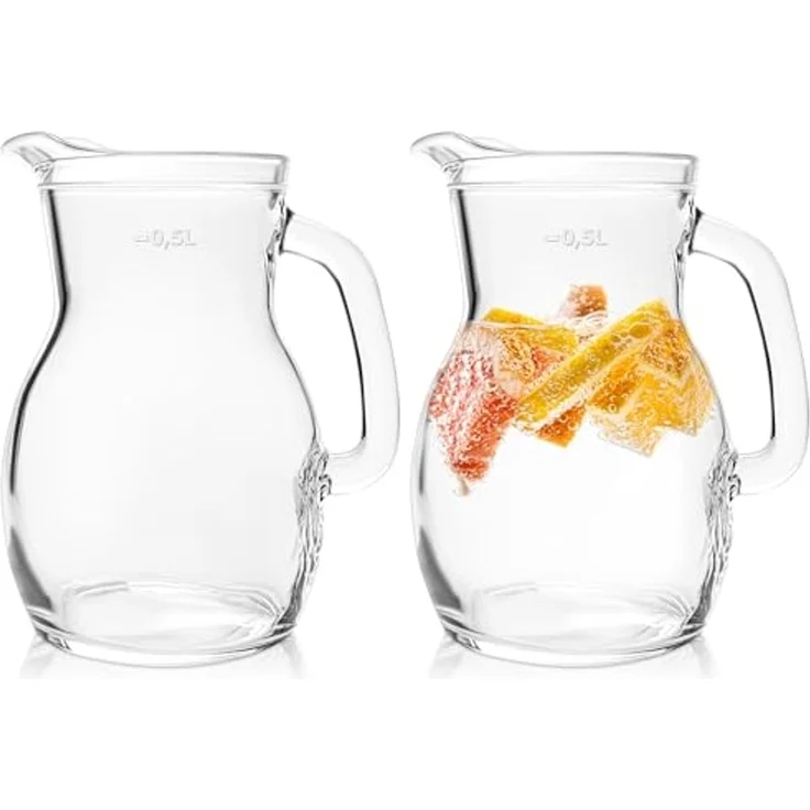 KONZEPT Wasserkrug Glaskrug Transparent Ergonomischer Griff, (2-tlg), Volumen: 1L, 500 ml, 250 ml. Set 1/2/3 Stk. – Bild 1