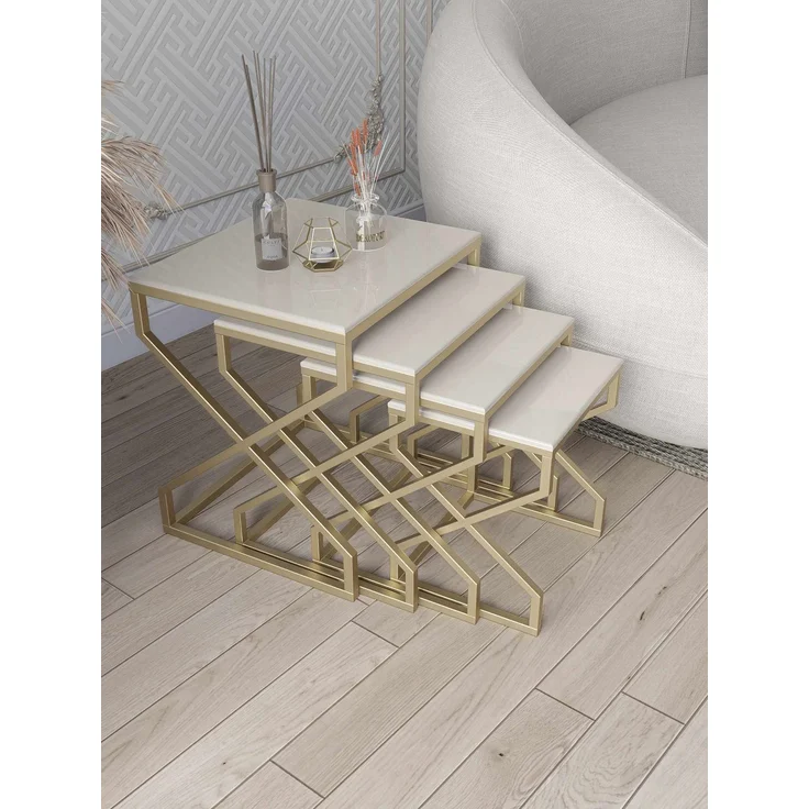 Skye Decor 'Ela - Gold, Cream' Satztisch (4-teilig), Gold / Creme, 50 x 55 x 45 cm – Bild 2