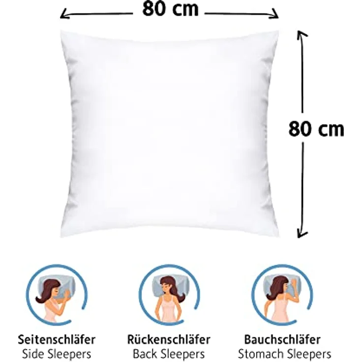Komfortec Kopfkissen 80x80 cm 2er Set, 1000g Kissenfüllung mit Innennaht (Weiß) – Bild 6