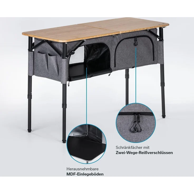 Skandika Campingtisch mit Schrank Tolja | Outdoor Bambus Klapptisch mit Stauraum, höhenverstellbar, klappbar, Campingschrank mit Einlegeböden, Tragetasche | Campingmöbel, Garten, Balkon – Bild 6