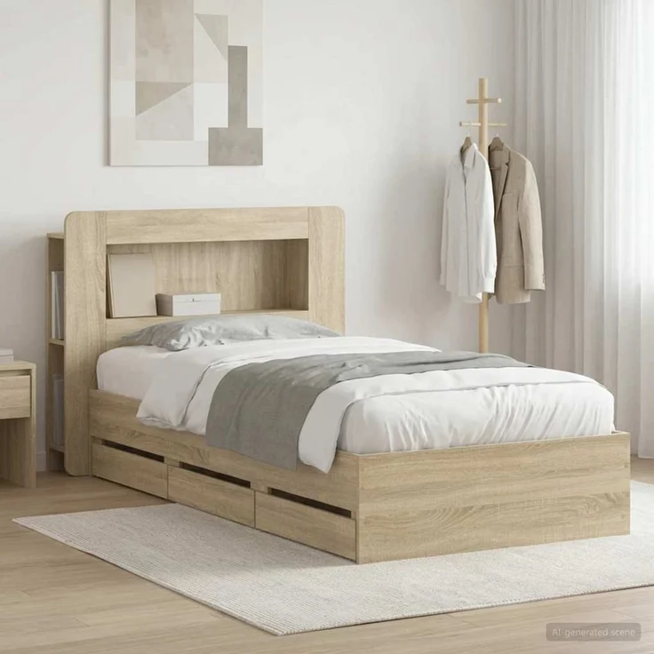 vidaXL Bettgestell mit Stauraum und Kopfteil Sonoma-Eiche 80 x 200 cm 3434002 – Bild 1