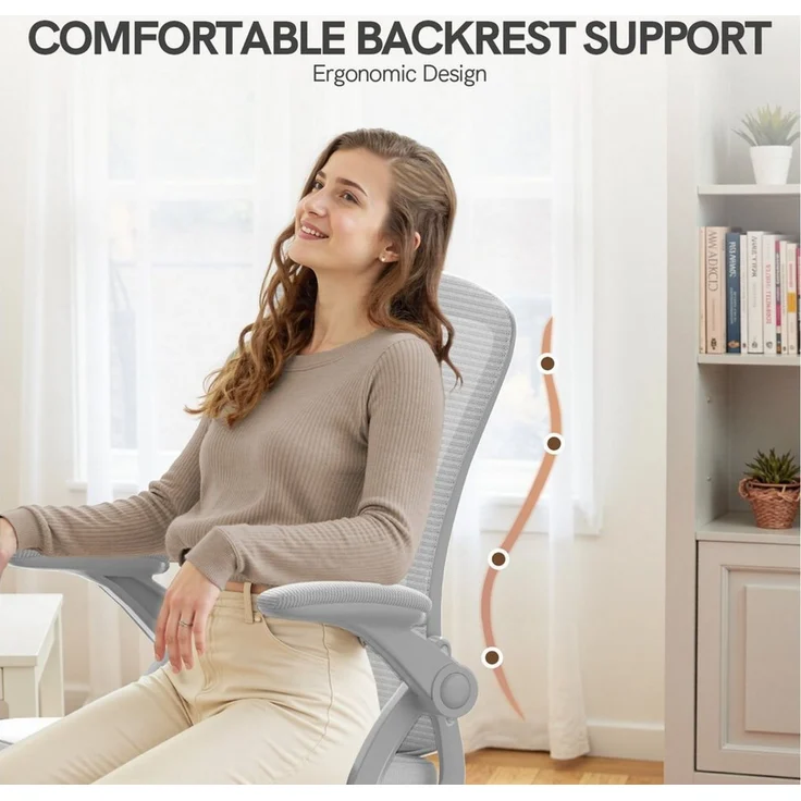 ZAISZE Bürostuhl Bürostuhl – Ergonomischer Sitz – Sessel mit 90° klappbarer Armlehne (Platz sparen), Lordosenstütze – höhenverstellbar – Bild 4
